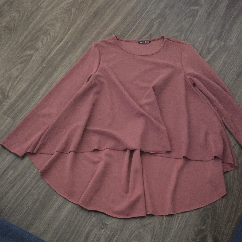 SHEIN Pink Asymmetrical Tiered Tunic 3/4 Sleeve
